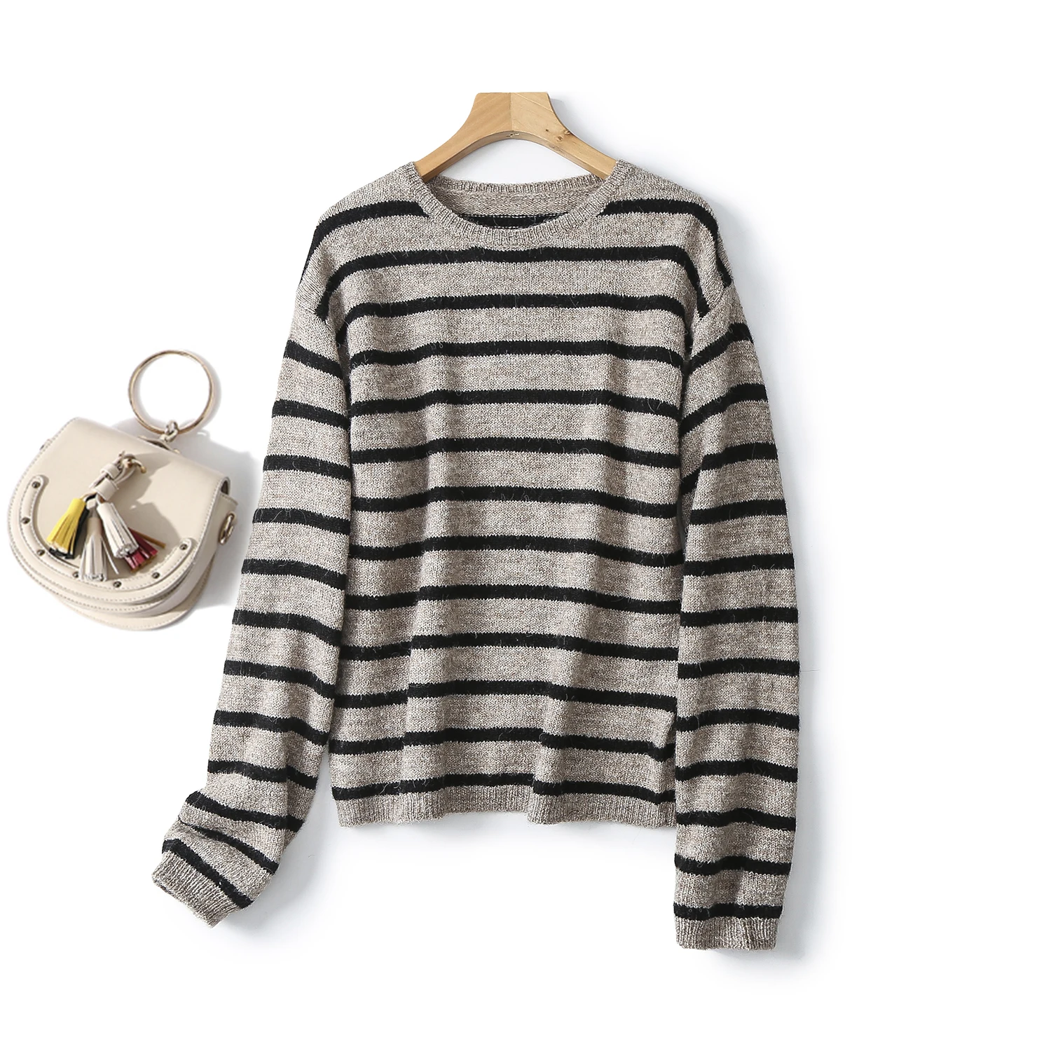 Ethereal MD 2024  new style of Women\'s casual lazy soft waxy striped crew-neck sweater sweater