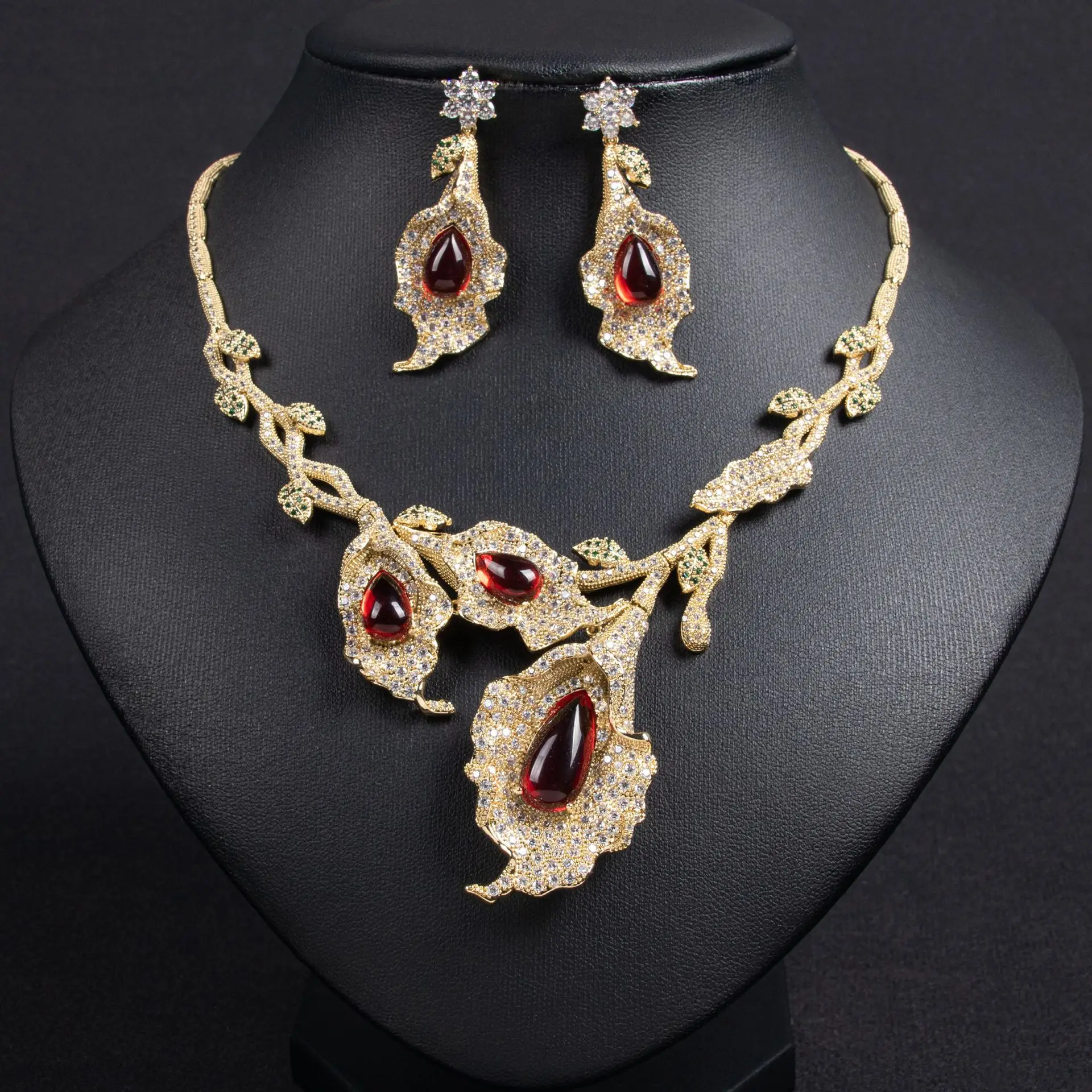 

Pretty Delicate Ladies Zirconia Jewellery Set Multicolour Conch Leaf Necklace Earrings Wedding Prom Party Accessories M-359
