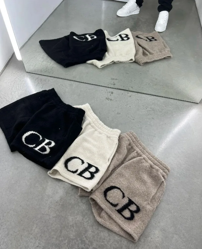2026ss Summer CB Logo Women Men Knit Shorts Jacquard Wool Drawstring Shorts Streetwear