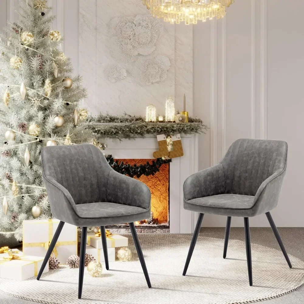 

Hot-sellingFaux Leather Accent Chair Set of 2 with Metal Legs for Living Room Office Kitchen Gray