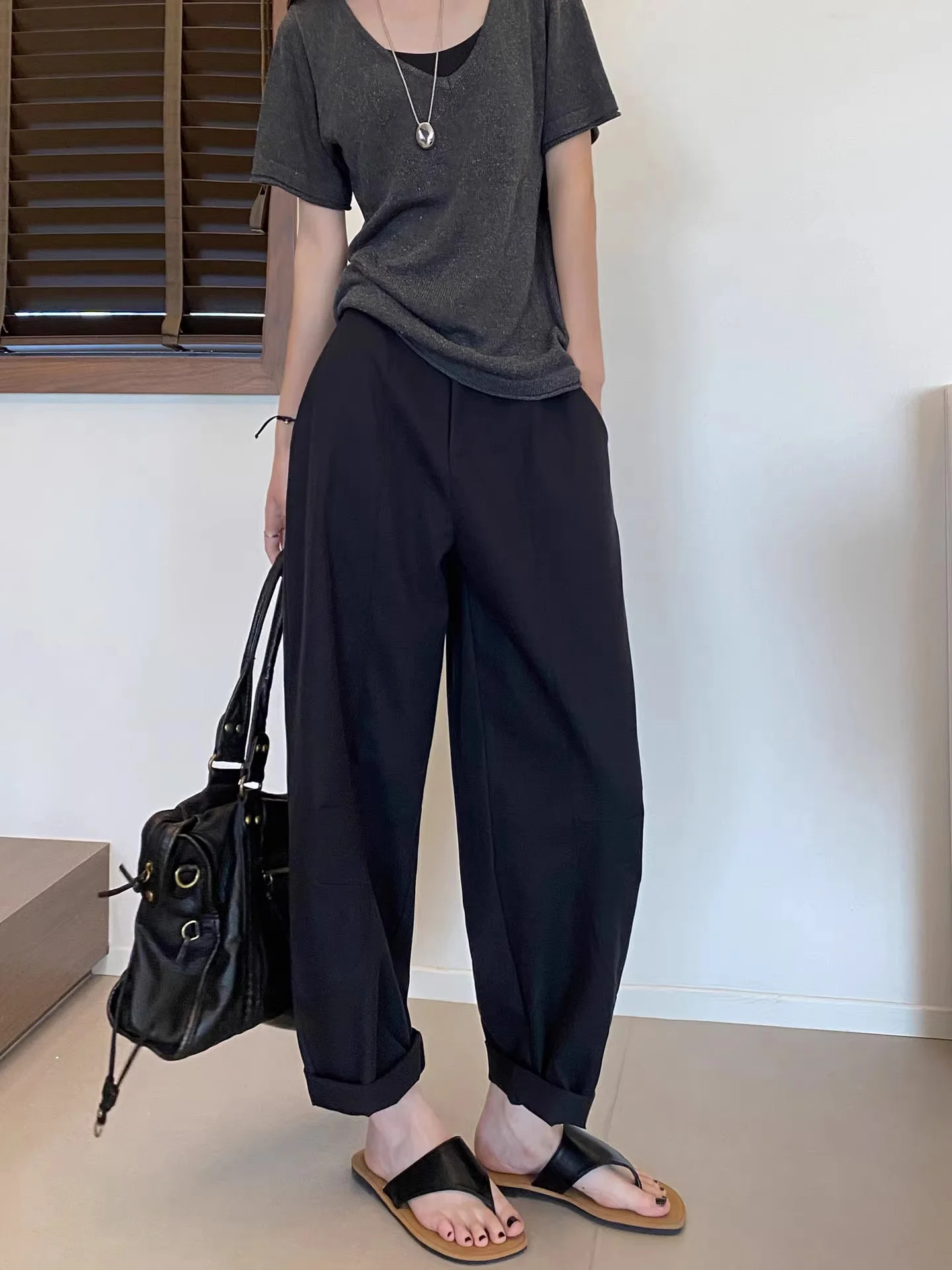 

Ice Silk Harem Pants Women's Summer Thin Large Size Qui Dry Sports Cucumber Women's Casual Nine Points Old Dad Pants
