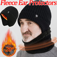 New Winter Coral Fleece Skullies Beanies Hats Scarf Beanies for Men Dad Velvet Earmuffs Caps Wool Scarf Caps Bonnet Knitted Hats