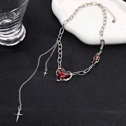 Personalized Punk Trend Ghost Claw Red Color Heart Pendant Necklace for Men and Women Gothic Holiday Jewelry Gifts