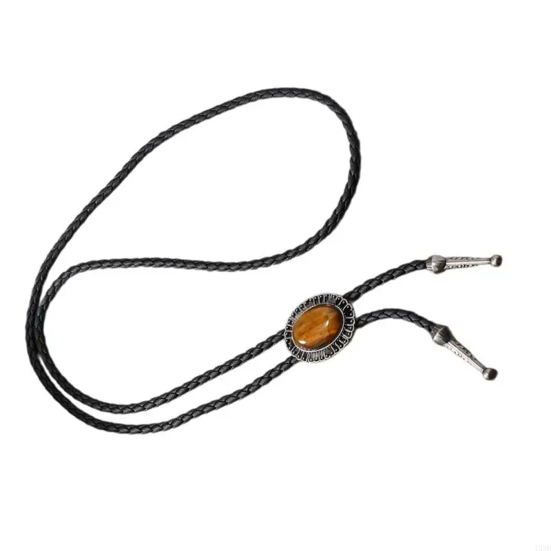 195E Vintage gema piedra sombrero Bolo Tie Western Punk imitación cuerda cuero corbata joyería camisa cadena para