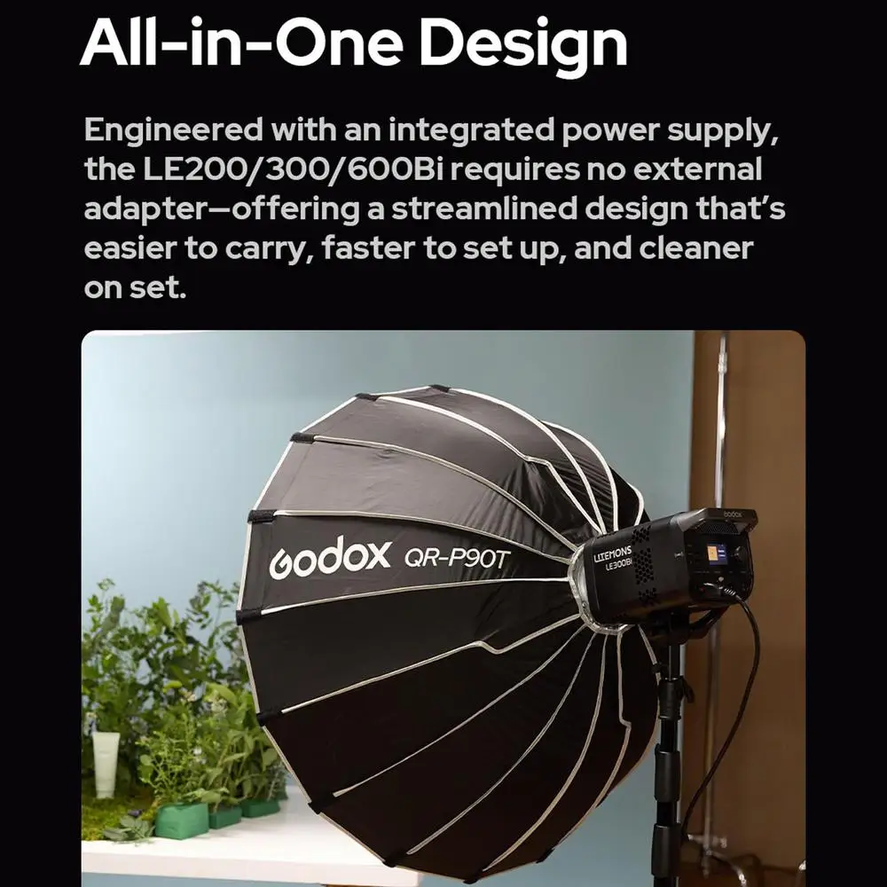 Godox LE200Bi/LE300Bi/LE600Bi Litemons Luz LED bicolor Control de aplicación de brillo incomparable con soporte Bowens para disparar