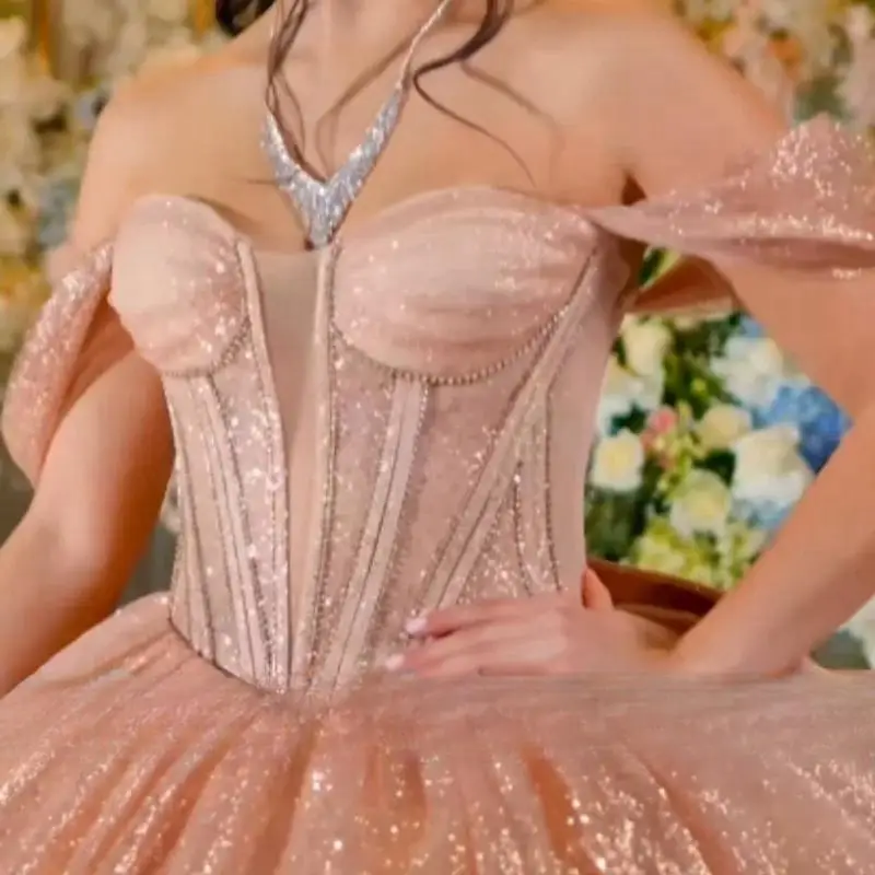 Rose Gold Princess Quinceanera Dressse Bow Crystals Beads Cinderella Sweet 16 Dress Vestidos De 15 Años Corset Gown Customized
