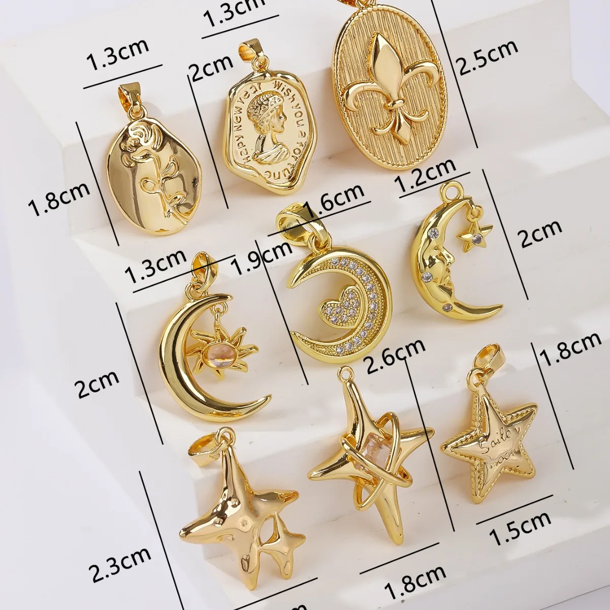 10pcs Retro Star Moon Bronze Plated 18K Gold Pendant DIY Bracelet Necklace Accessories Wholesale