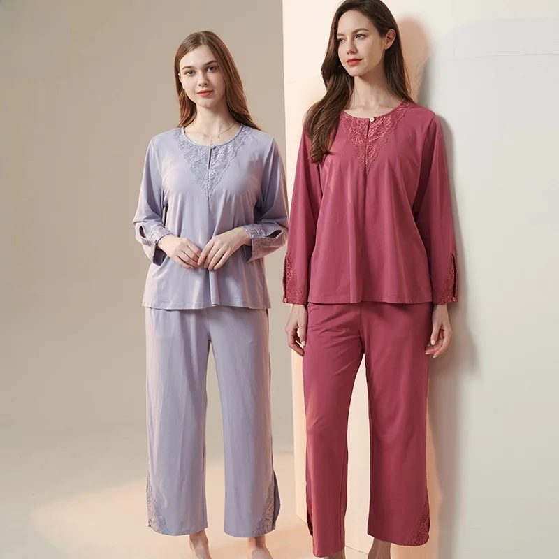 ele-autumn-winter-ladies'-modal-cotton-long-sve-nightgown-sweet-lace-color-hooded-casual-home-clothes-set