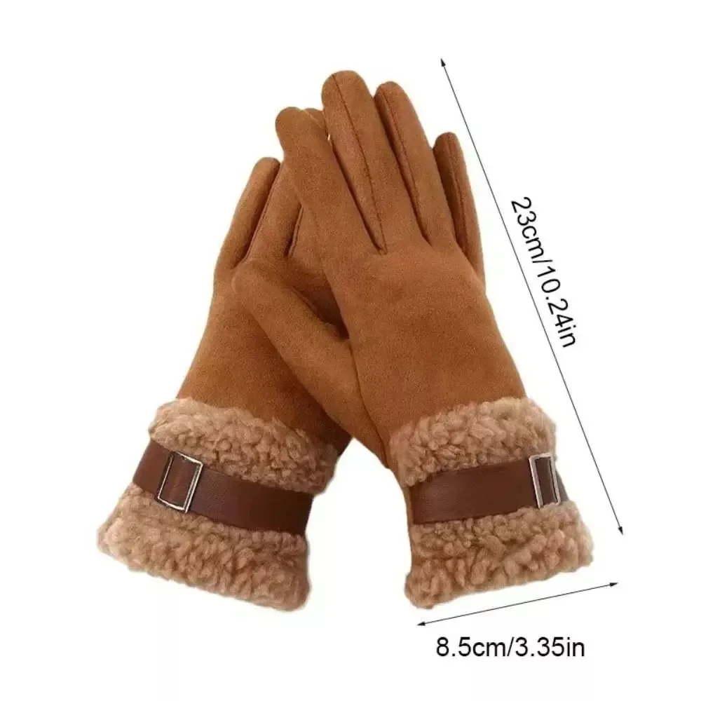 Fashion Suede Women Fleece Gloves Cold Protection Touch Screen Cycling Mittens Windproof Thick Warm Outdoor Ski Gloves