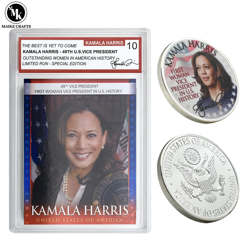 2024 US President Kamala Devi Harris Rating Card Metal Commemorative Coin Medal Collection Supporters Fans Gift