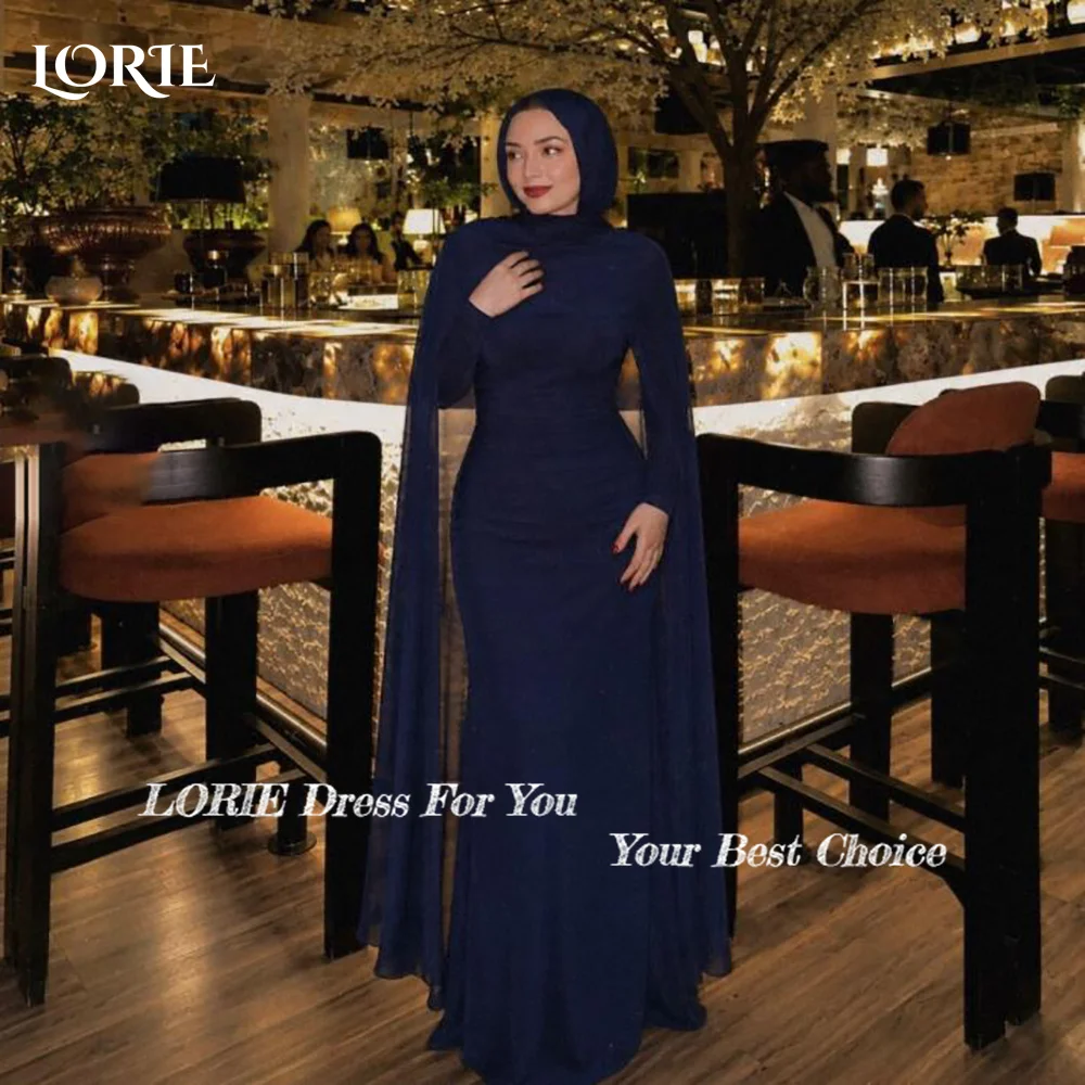 LORIE Shiny Lace Evening Dresses Elegant High Collar Long Sleeve Pleats Mermaid Arabia Prom Gown Ruffle Party Dresses Customized