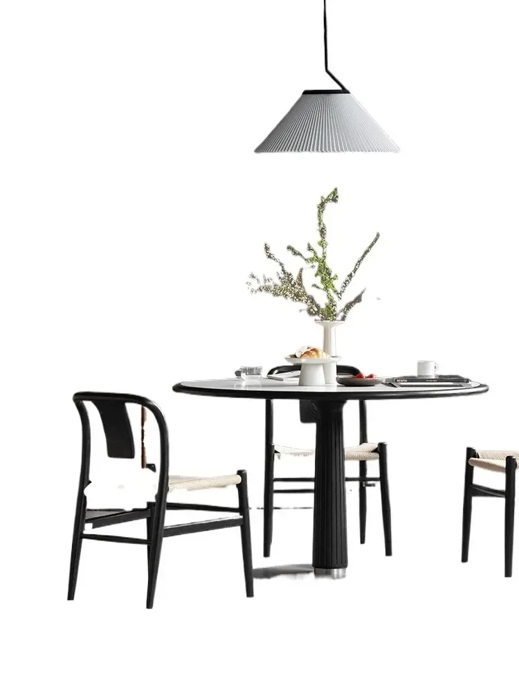 Doric round table rock slab model | Solid wood rock slab round dining table household small apartment round table