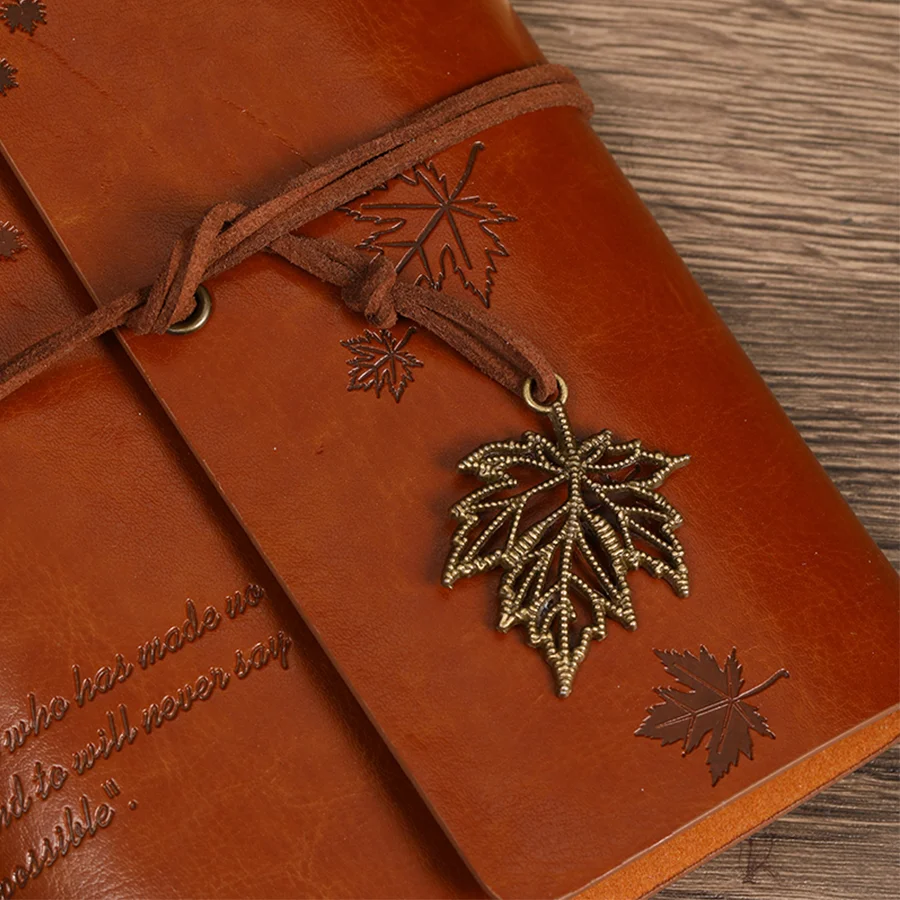 1 Retro Leaf Notebook (Single Shell) Office Stationery Diary Notebook Literary PU Leather Notebook Traveler Diary Planner Gift