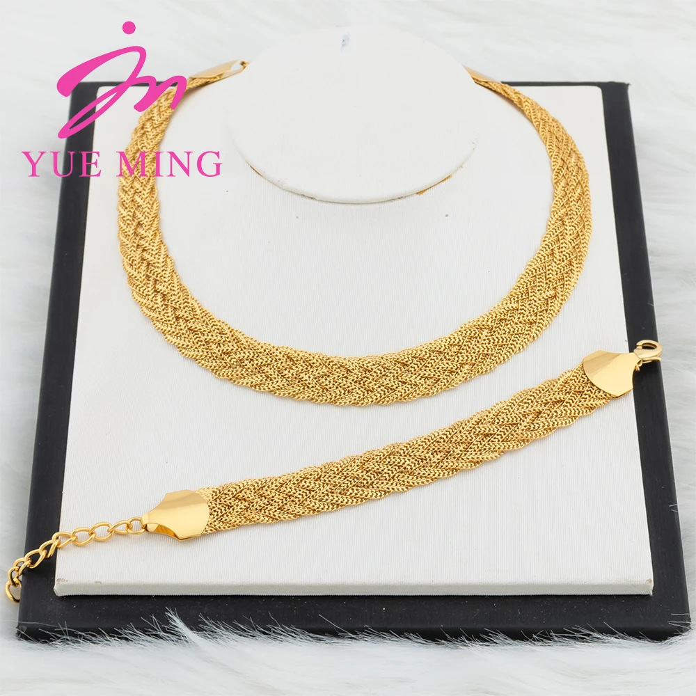 

YM 10MM Woven Chain for Women Gold Plated Necklace and Bracelet 40CM Hollow Chain Dubai Africa Luxury Punk Jewellery Accessaries