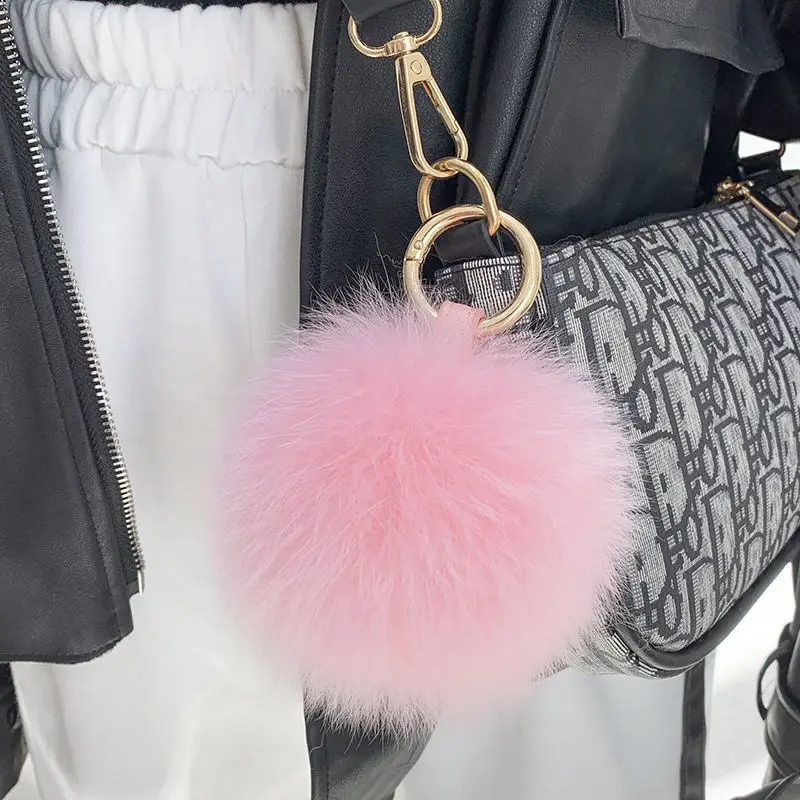 Fluffy Real Fox Fur Ball Poms Keychain For Women Luxury Pompom Keyring Accessories Bag Decoration Emo Trinket Jewelry Gifts