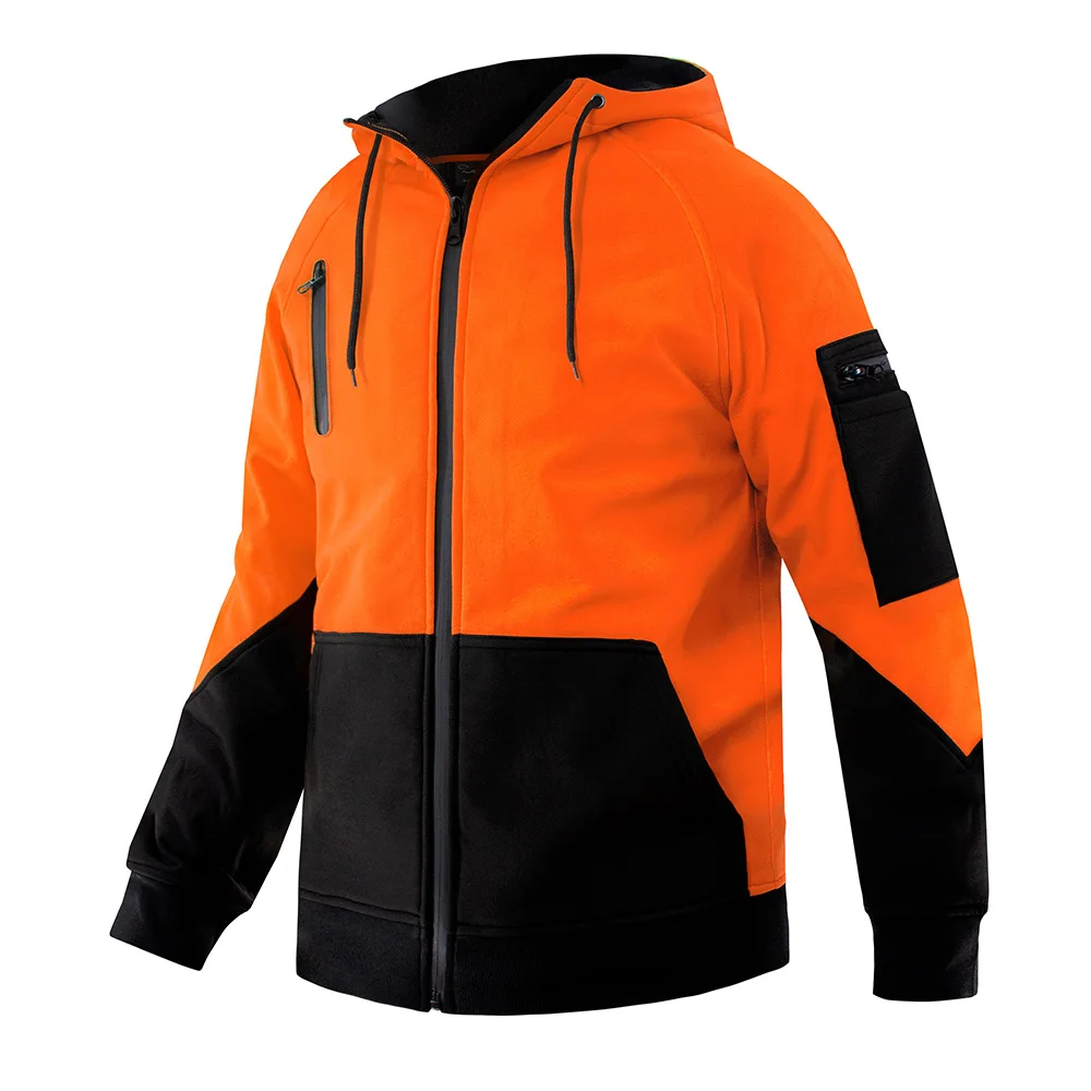 Men\'s Yellow Black High Visibility Safety Softshell Jacket Hi Vis Fleece jacket With Reflective Tripes Workwear Safety Hoodied