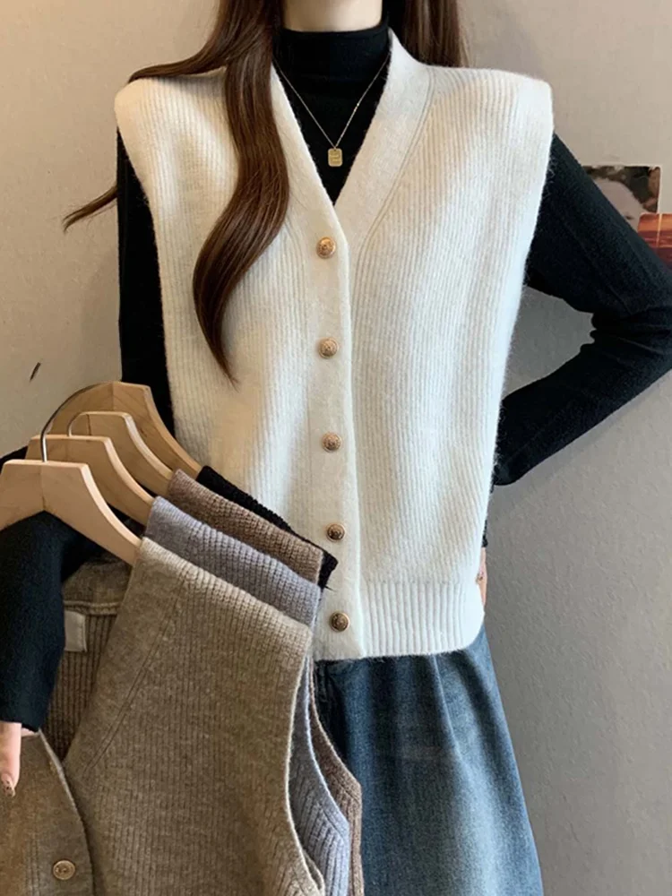 

Вязаный жилет с V-образным вырезом для женщин больших размеров, осенне-зимний, новый, открытый кардиган, верхняя одежда, топ для многослойных образов