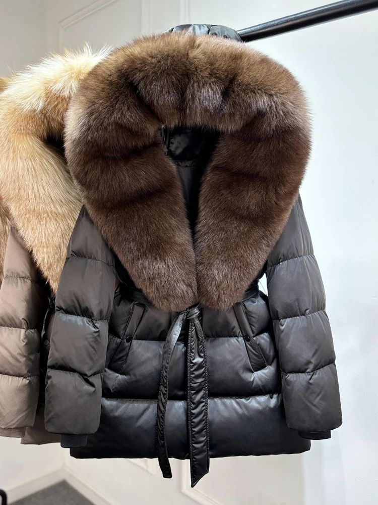 Lagabogy 2025 Top Quality Winter White Goose Down Jacket Women Coat Natural Silver Fox Fur Hooded Thick Female Waterproof Parkas