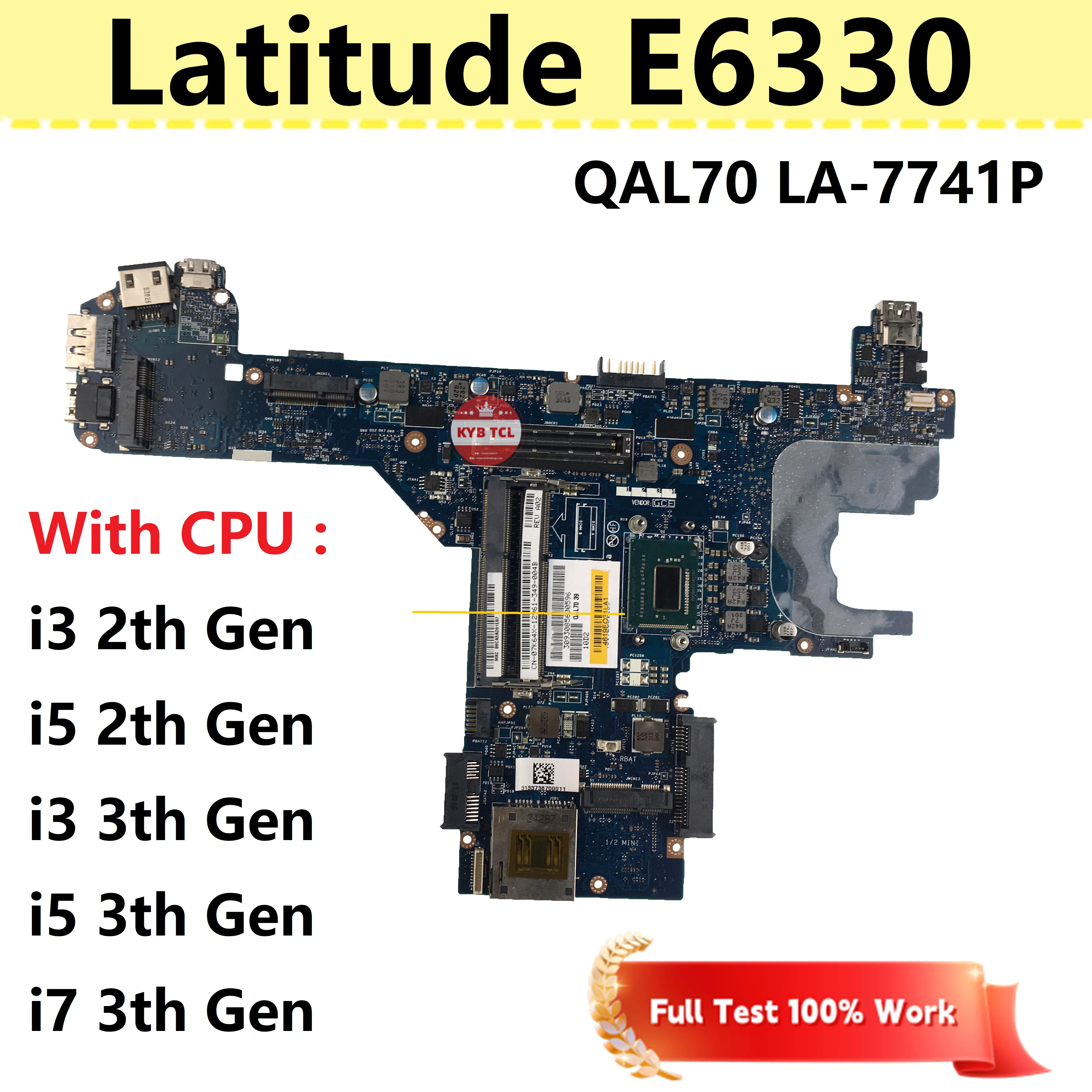 

For DELL Latitude E6330 Laptop Motherboard 0J4JVG 0GKG7P 07K64X CN-0VVT4M 0VVT4M Mainboard QAL70 LA-7741P W I3 I5 I7 Notebook