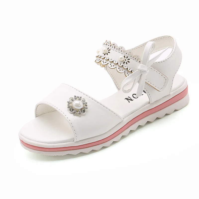 2021 Princesses Sandal Summer For Girls Beach White Pink Shoes Kids Children Rhinestone Sandals 3 4 5 6 7 8 9 10 11 12 Year Old