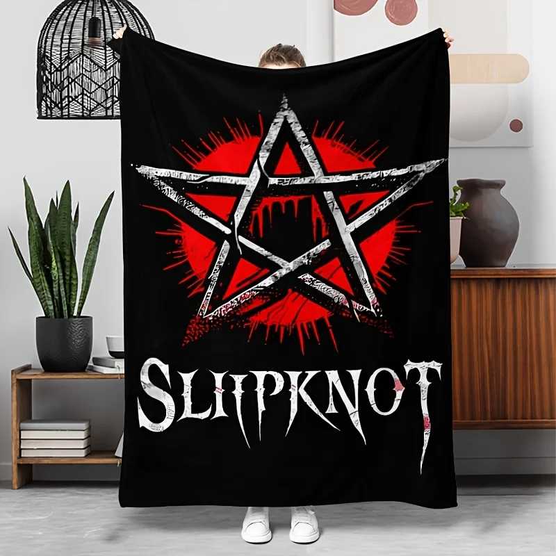 Slipknot Band Logo Flannel Throw Blanket - Vintage Black and Red Design, Soft and Cozy for Couch, Sofa, Travel, and Camping, All