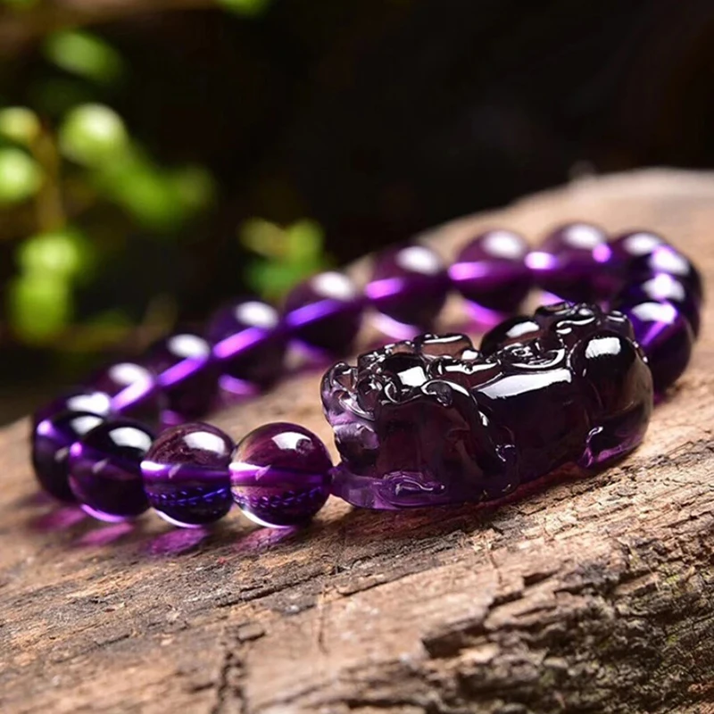 Hot Sale Amethyst Bracelet Pixiu Bring Lucky Wealth Chinese Fengshui Beast Crystal Beads Bracelets Party Birthday Gift Women Men