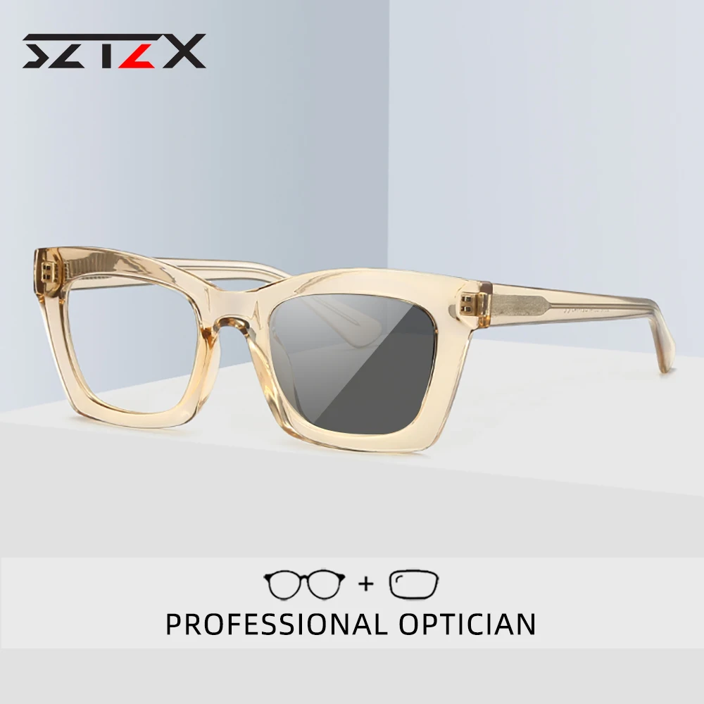 SZTZX Women\'s Photochromic Reading Glasses Fashion Anti-Blue Light Optical Glasses Myopia Hyperopia Customizable Prescription