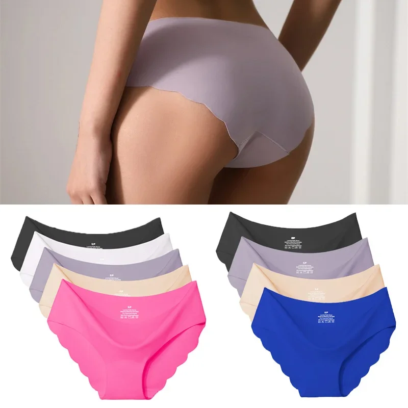 

Women's Seamless Panties Solid Color Ultra-thin Underwear Women's Sexy Low-Rise Ruffles Briefs Lingerie Ice Silk Underpants