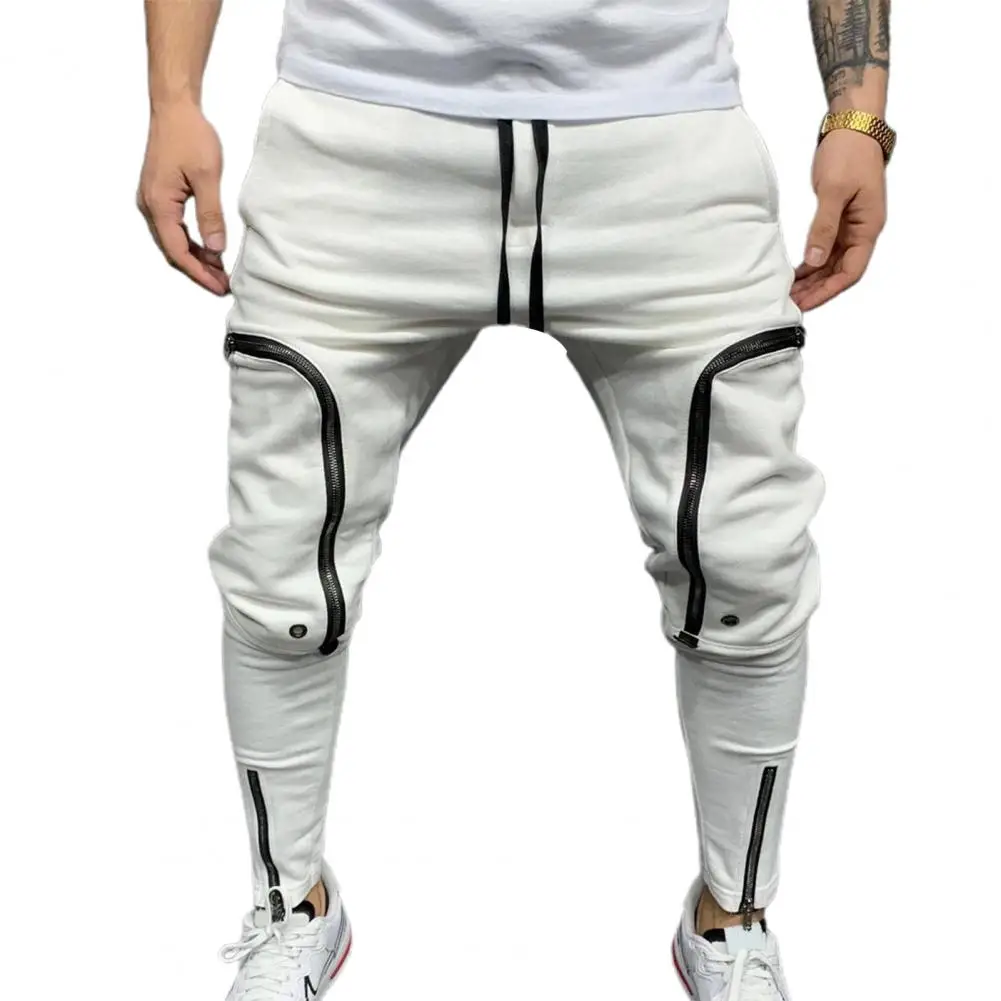 

Stylish Sweatpants Soft Mid Waist Casual Multi Zippers Pockets Trousers Men Pants Slim