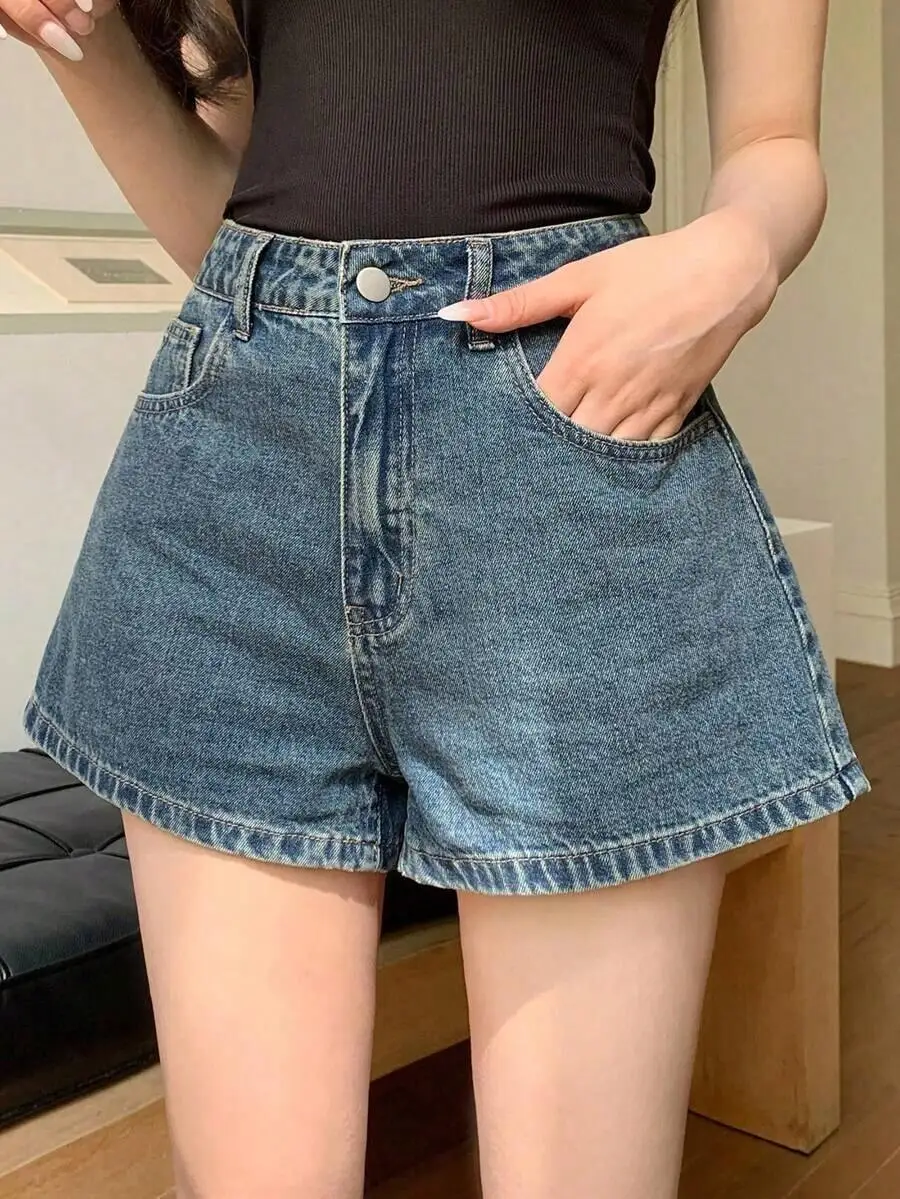 Womens Striped Denim Bermuda Shorts Loose Fit Mid Waist Casual Summer Shorts