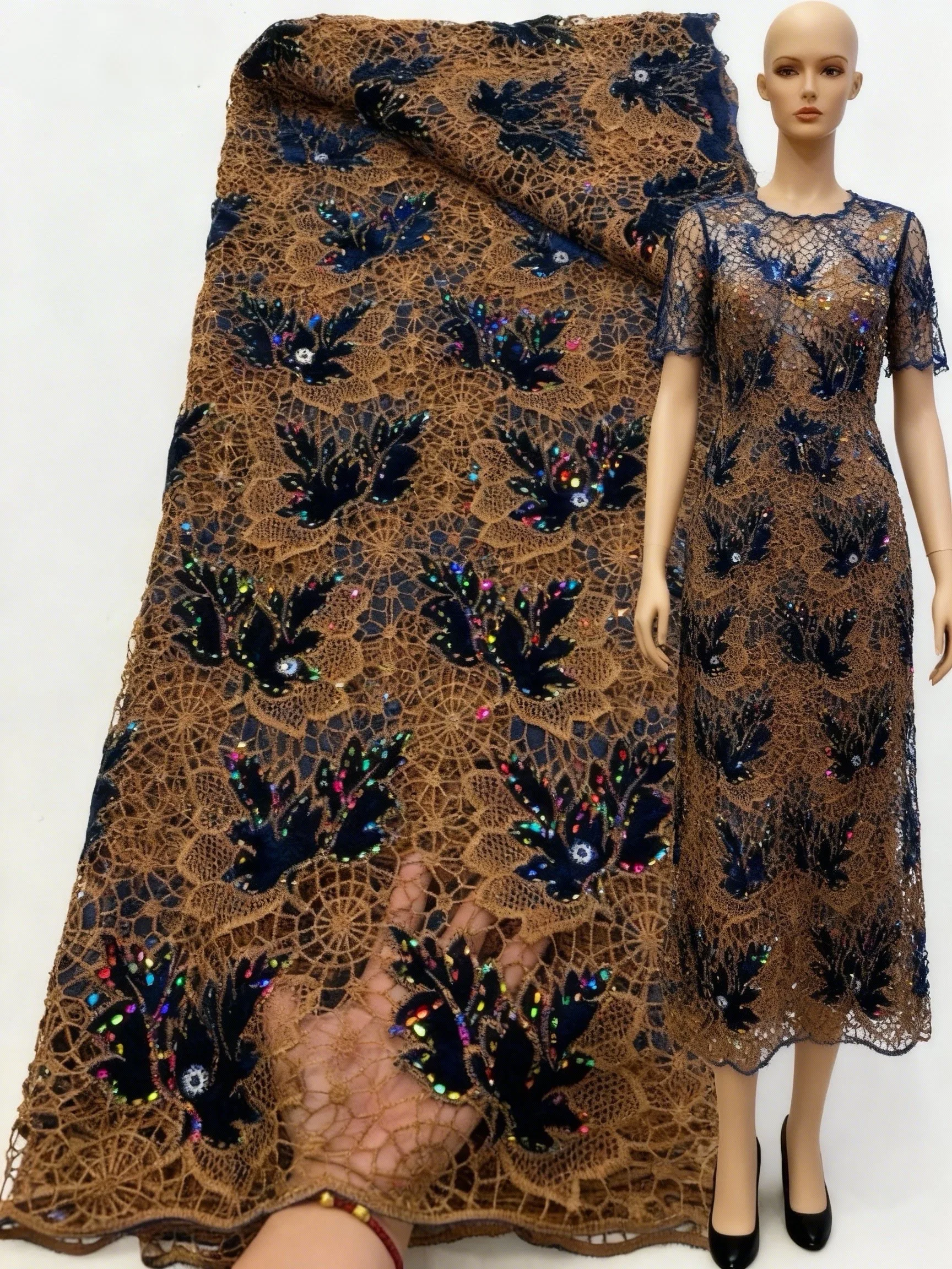 

2025 Luxury African Lace Fabric 5 Yards Stones Lace Velvet Tulle Lace Fabric Embroidered Nigerian Fabric for Wedding Dress Sew