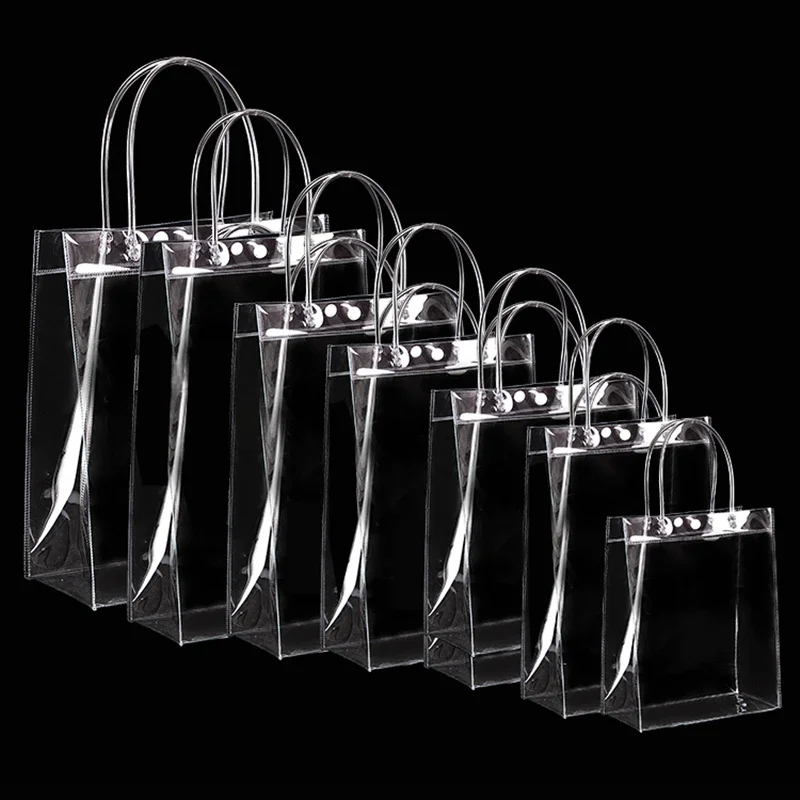 10/20pcs Clear Tote Waterproof Bag Reusable PVC Clear Shopping Bag Shoulder Handbag Environmentally Travel Storage Bag Shoes Bag