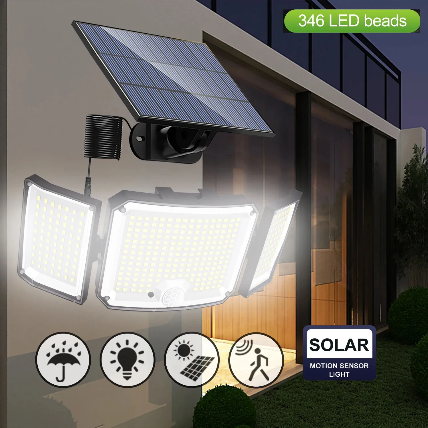 Solar Light Outdoor 346/256 LED Integrated Super Bright Motion Sensor Strong Power IP65 Waterproof 3 Working Modes Garden Wall