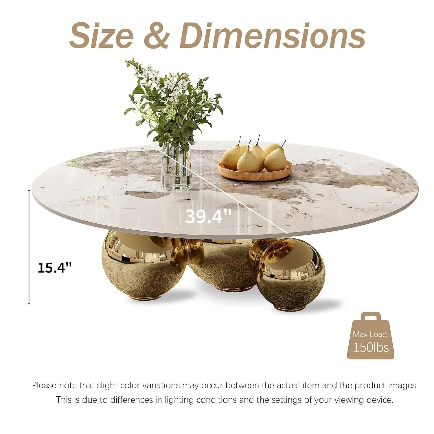 Modern Round Marble Coffee Table, 39.4 inch Marble-Look Top with Gold Ball Base, Center Table for Living Room, Customized