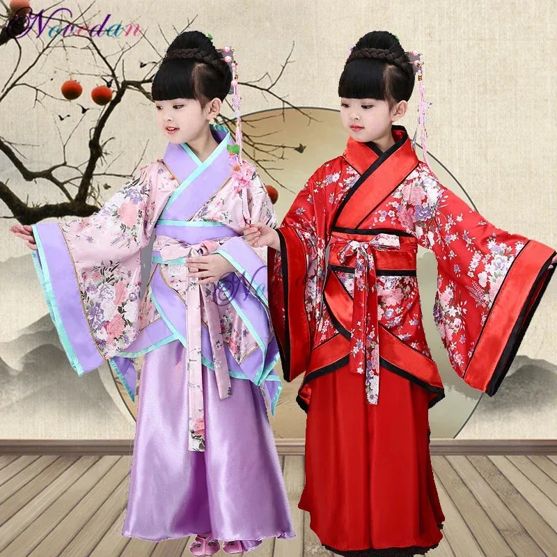 Traditional Chinese Costumes For Girls Ancient Opera Tang Dynasty Han Ming Hanfu Dress Child Clothing Folk Dance Ki UL53b;3's,6. - view 3