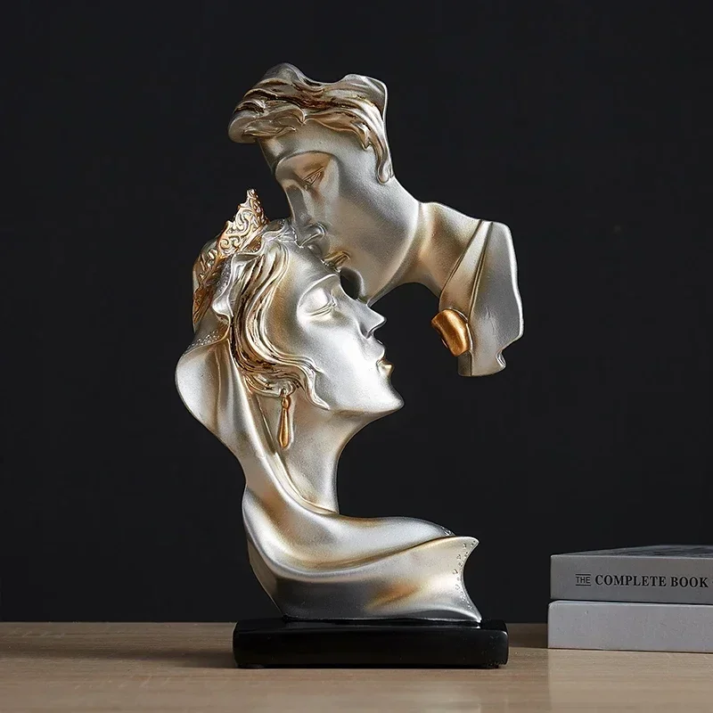 Resin Kiss Mask Statue Abstract Ornaments Art Statuettes Mask Sculpture Craft for Office Vintage Home Decor Wedding Gifts L11