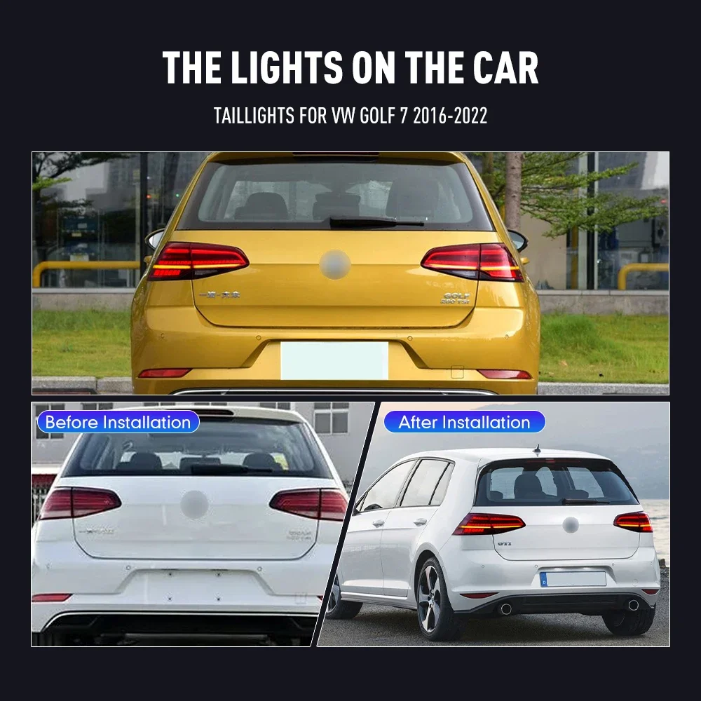 Pair Of LED Tail Lights For VW Golf 7 2016-2022 DRL Reverse Brake Turning Signal Plug And Play Car Rear Tail Light Assembly