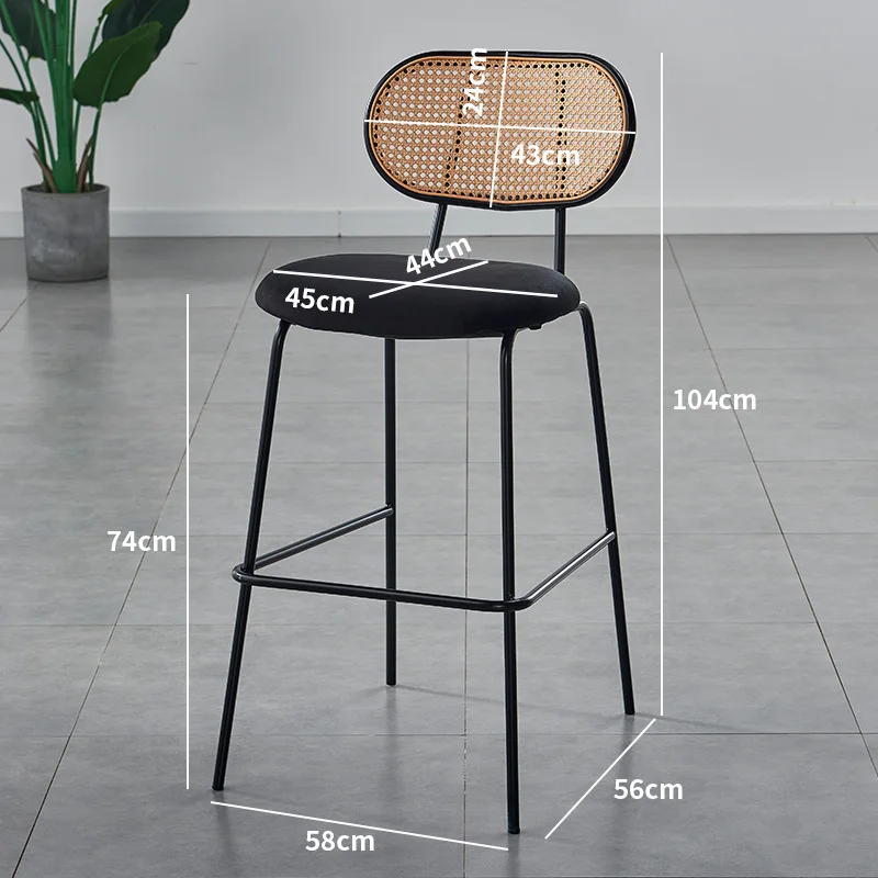 

New model Nordic Modern Simple Bar Chair Home Rattan Backrest High Chair Soft Bag Bar Cafe Bar Stool Durable