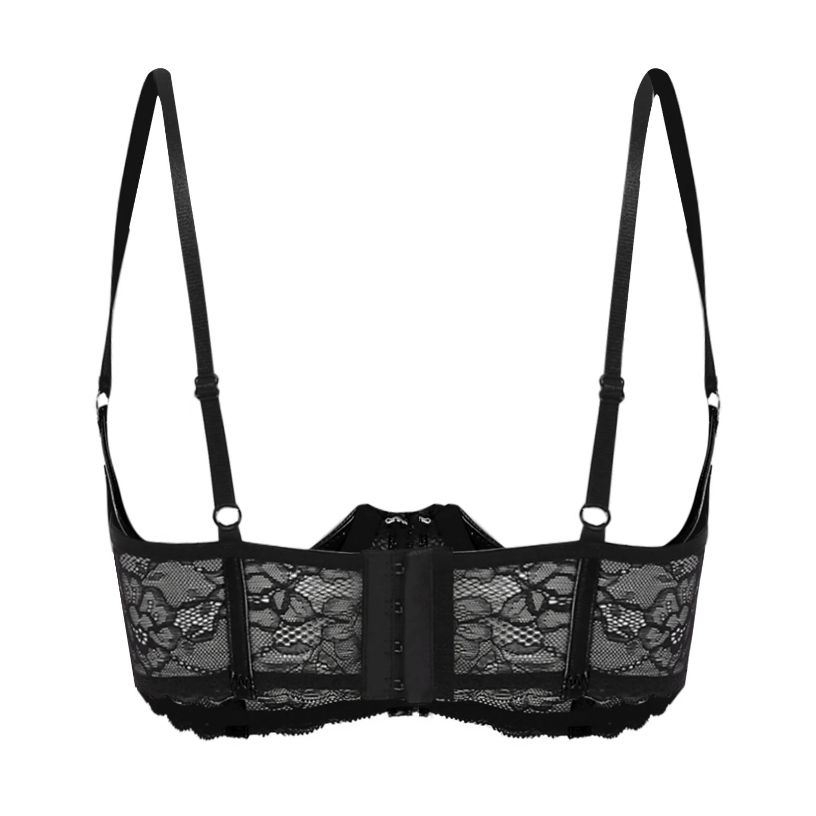 Soutien-gorge en dentelle transparente pour femmes, lingerie en cuir verni, bretelles réglables, sexy, 1/4