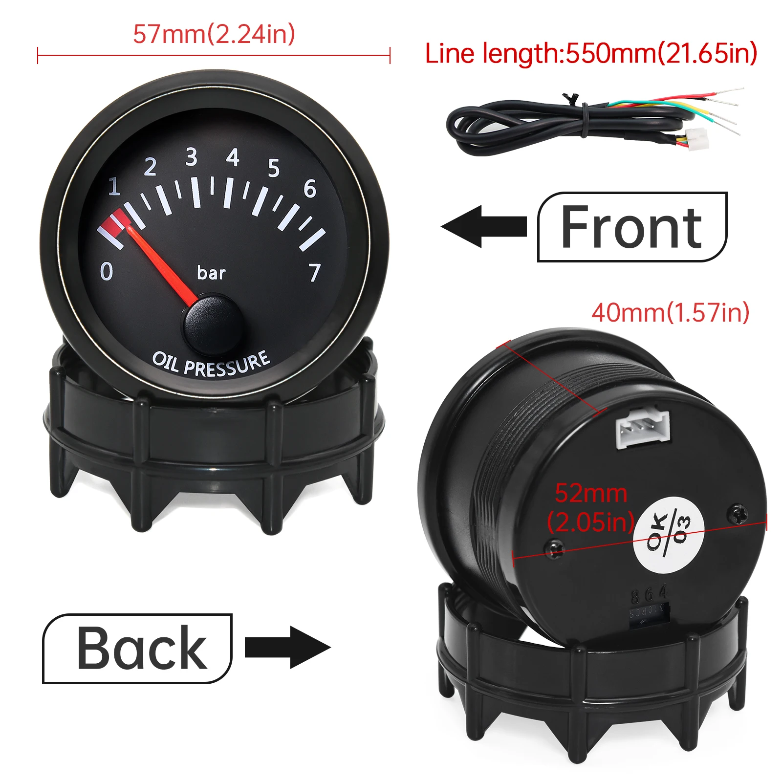 2'' 52mm Rennwagen-Anzeigeinstrumente: Wassertemperatur, Öltemperatur, Voltmeter, Öldruck, Vakuum, Ladedruck, Luft-Kraftstoff-Verhältnis, EGT-Messgerät – Detail 18