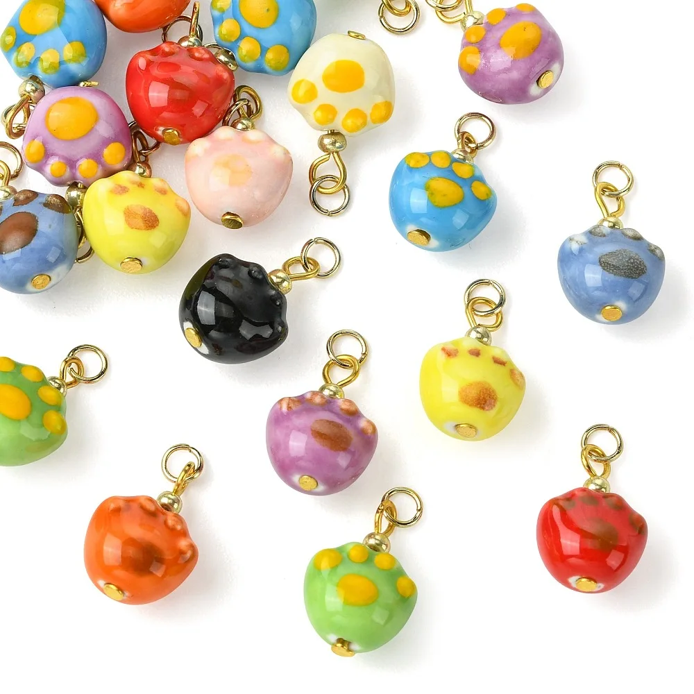 20pcs Cat Paw Ceramic Charms Mixed Color Animal Claw Pendants for DIY Bracelet Earring Necklace Handmade Jewelry Making Supplies