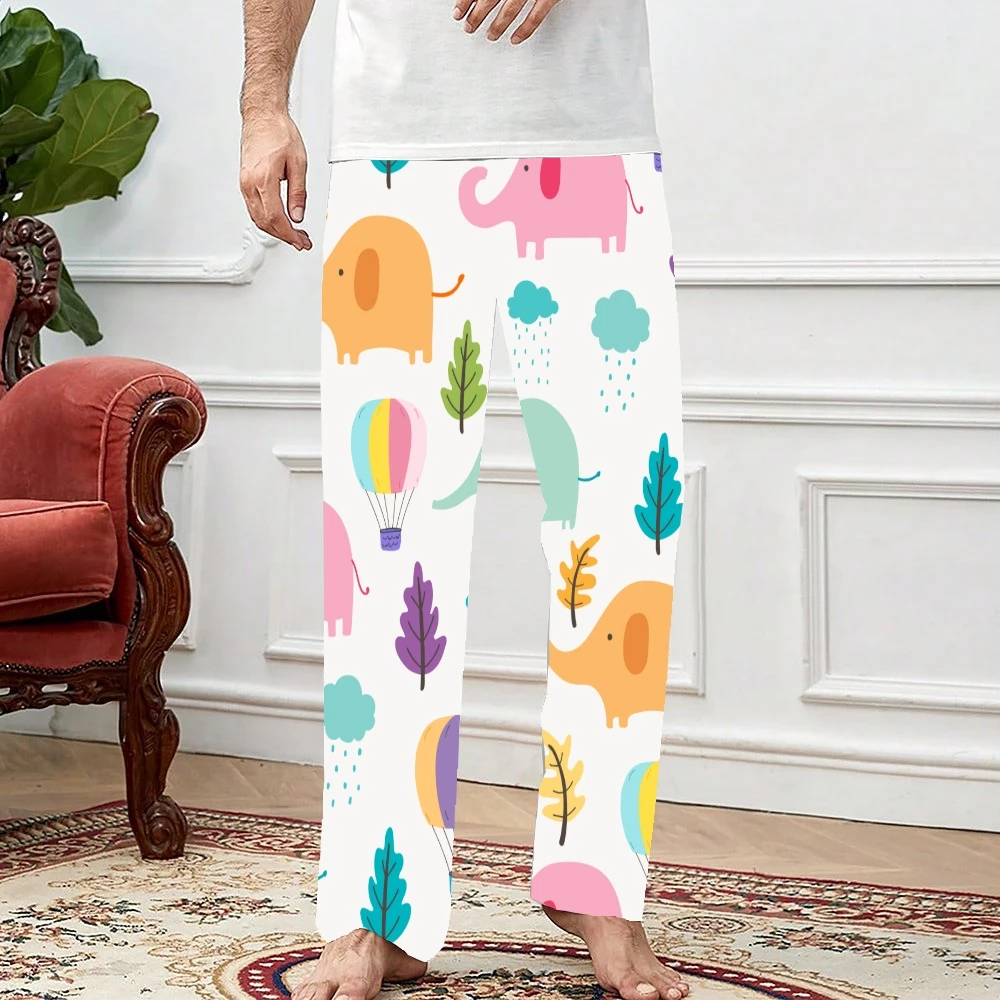 Pantalon de pyjama mignon à motif d'éléphant pour hommes et femmes, pantalon de détente unisexe, bas de pyjama de sommeil super doux avec poches, cordon de serrage de proximité