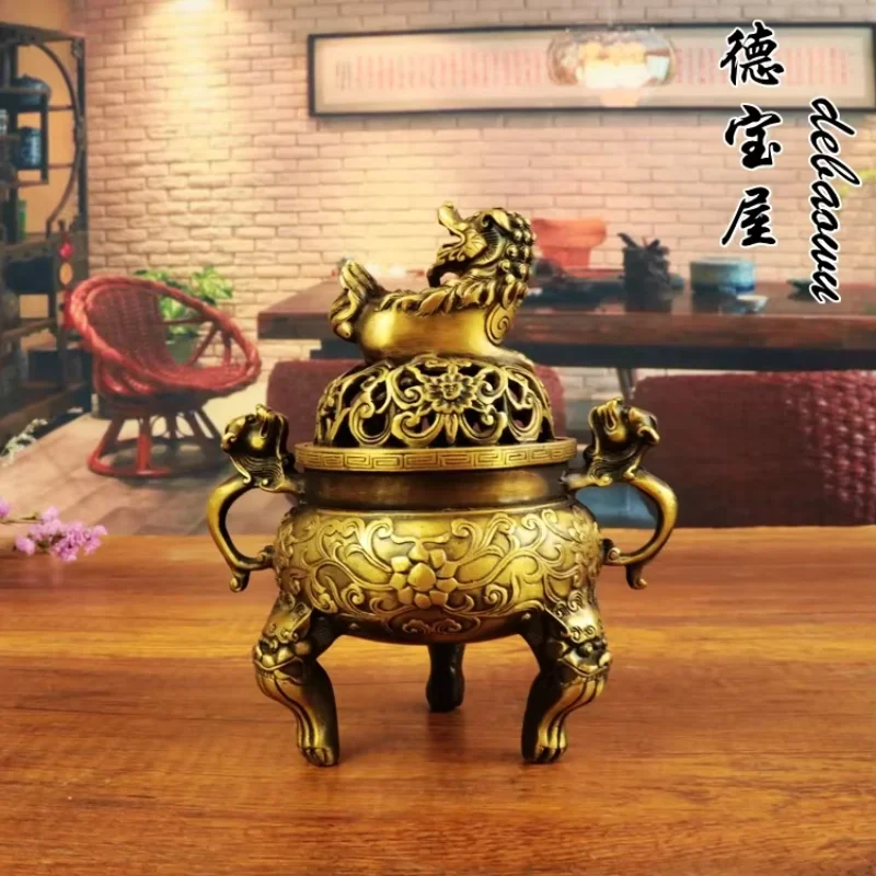 

Copper smoke furnace pure copper lion furnace antique aromatherapy furnace home interior decoration