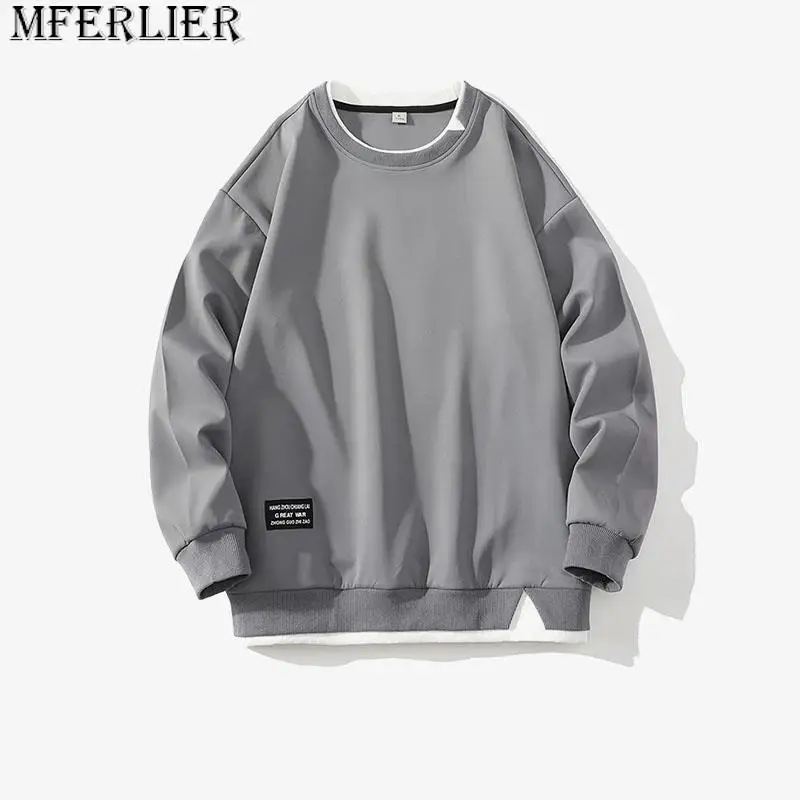 

Casual Pullovers Men Sweatshirts Long Sleeve Solid Color Fake Two Pieces Hoodies Mens Top 2023 Sweatshirt Men's Hoody