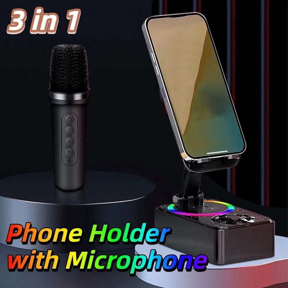 

4-in-1 Phone Holder Stand Foldable 360° Rotating Wireless Bluetooth speaker 3D Stereo Sound with Colorful Light