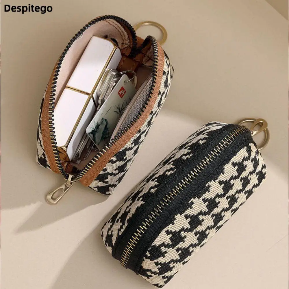 Nieuwe Houndstooth Dames Lange Stijl Canvas Rits Portemonnee Grote Capaciteit Handtas Koreaanse Mode Auto Sleutel Tas Kaart Tas Portemonnee