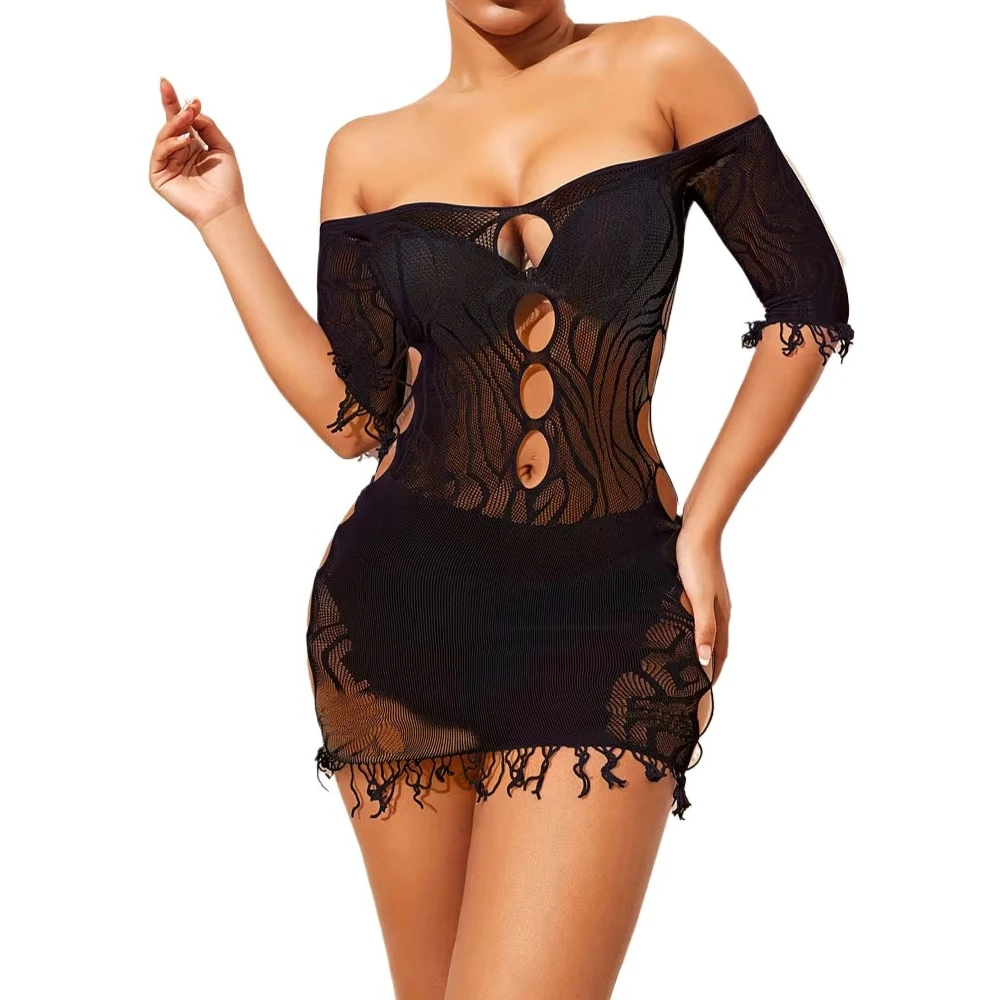 New Mini Dress Y2K 2026 European and American Sexy Hollow Fishnet Slim Fit Spicy Girl Short Skirt Summer Party Club Night Dress
