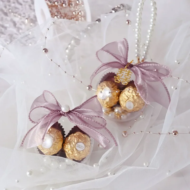 

20/30Pcs Wedding Gift Box Purple Circular Acrylic Ball Pearl Handles Candy Packaging Wedding Baby Shower Party Favor Supplies