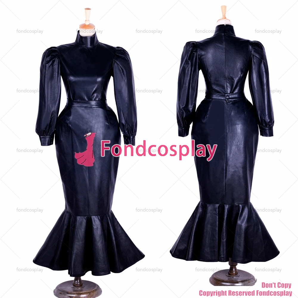 

fondcosplay adult sexy cross dressing sissy maid Fetish black Faux Leather shirt skirt Uniform Lockable dress CD/TV[G1365]