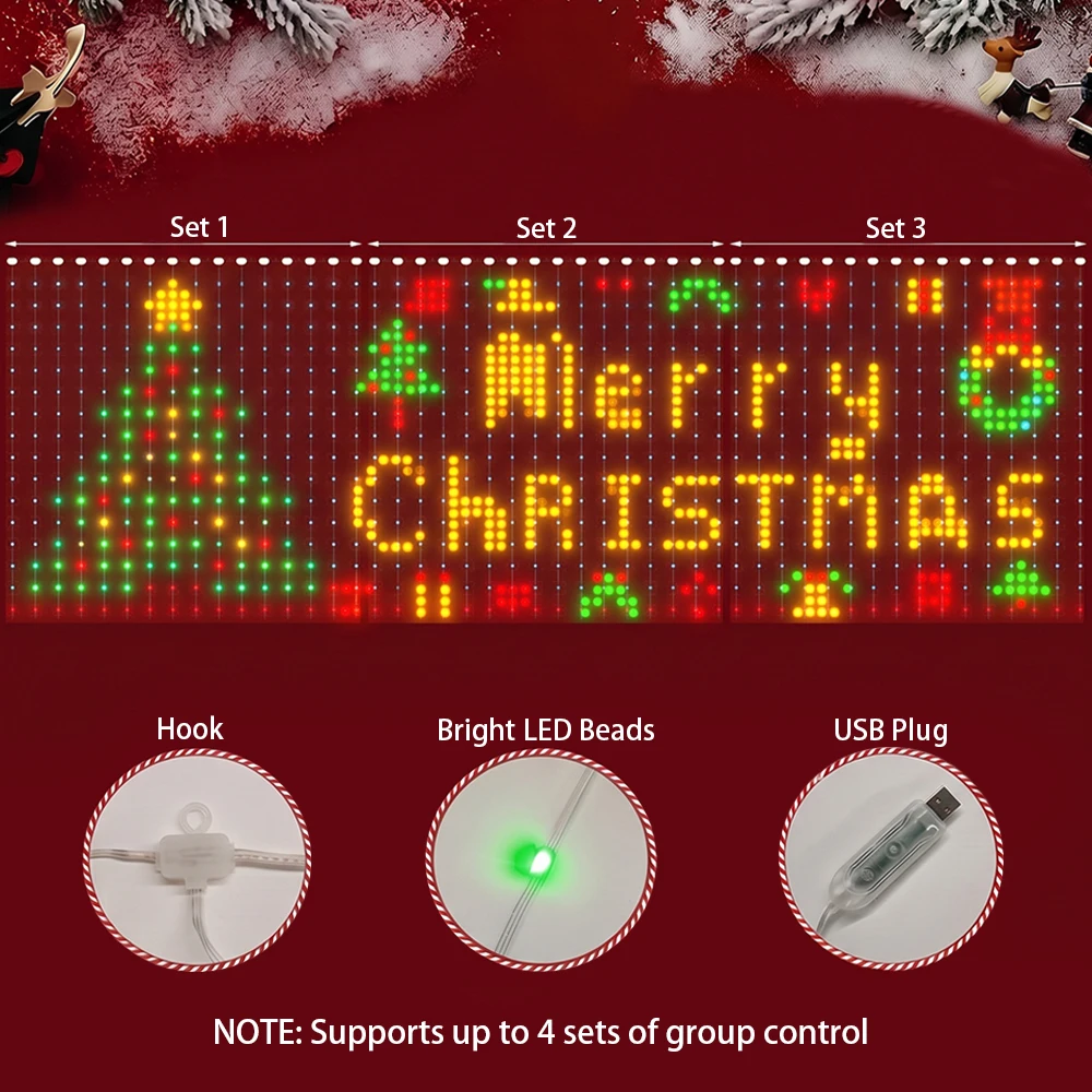400LEDs Smart Curtain Lights App Control LED String RGB Fairy Lights USB DIY Text Pattern Music Change Display Party Room Decor
